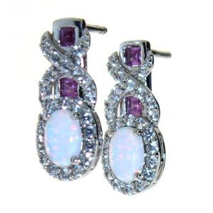 Elegant WHITE OPAL & PINK SAPPHIRE Infinity Earrings